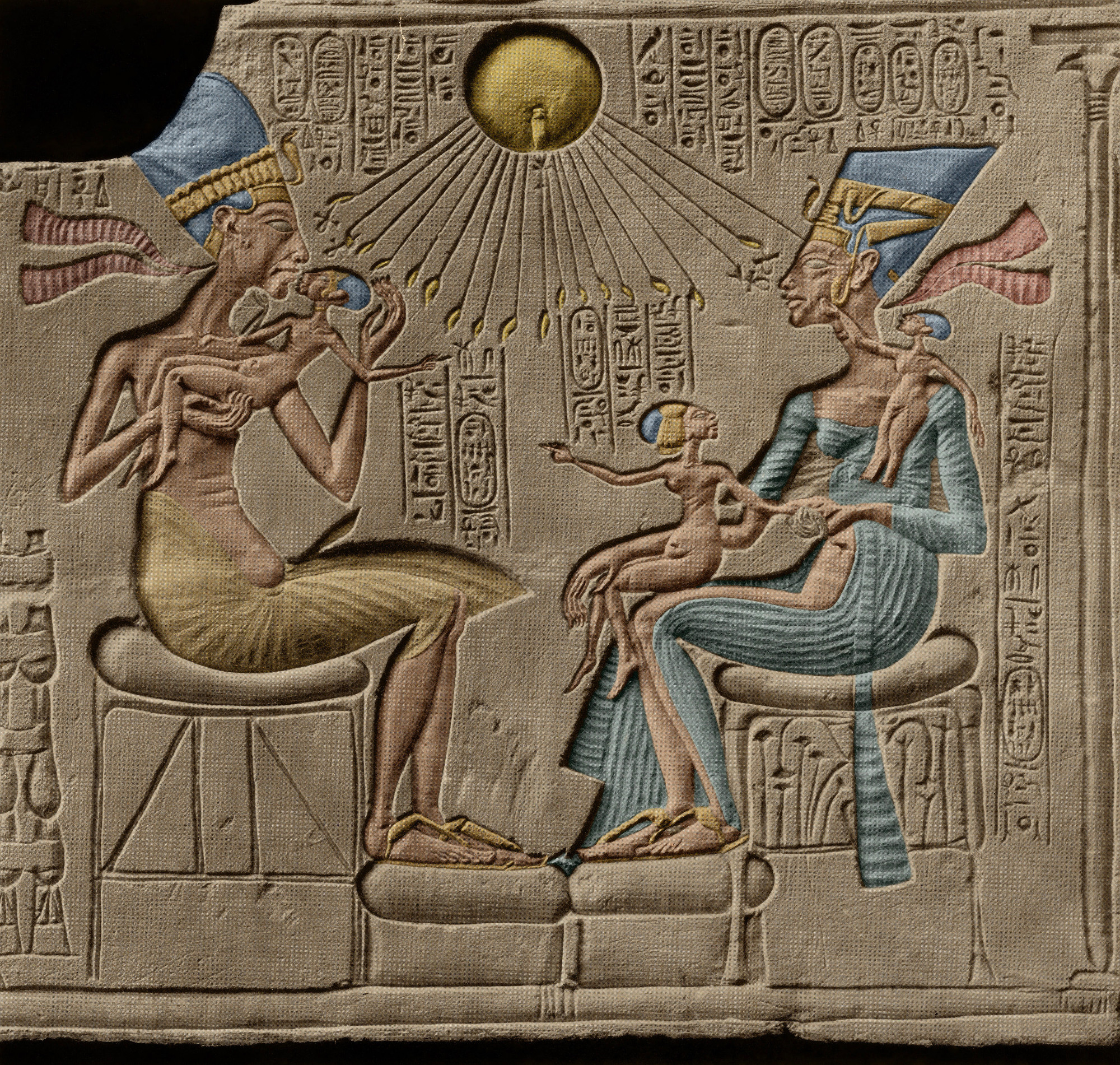 Egyptian relief with Echnaton and Nofretete